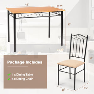 5-piece dining set with wooden table and 4 upholstered chairs