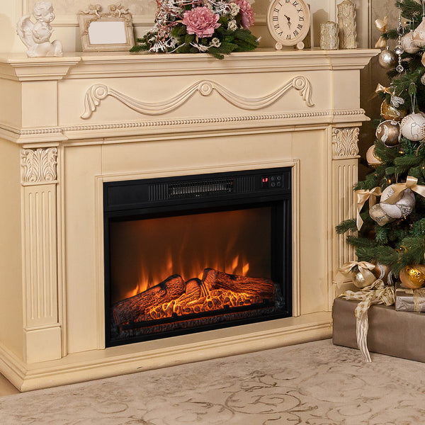 Electric fireplace with adjustable LED flame, 18 inches