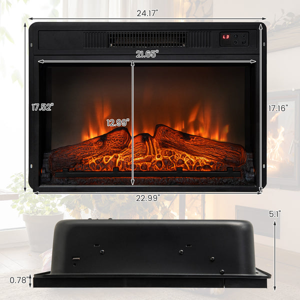 Electric fireplace with adjustable LED flame, 18 inches