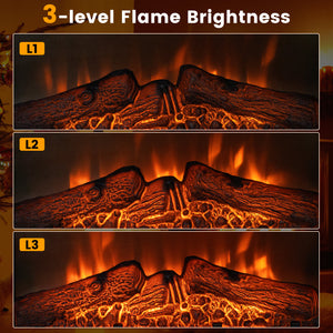 Electric fireplace with adjustable LED flame, 18 inches