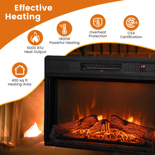 Electric fireplace with adjustable LED flame, 18 inches
