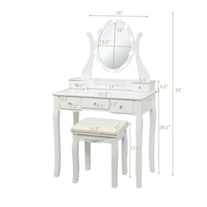 Ensemble de table de vanité à 10 lumières avec tabouret rembourré - Blanc