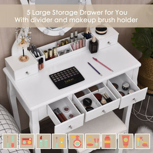 Ensemble de table de vanité à 10 lumières avec tabouret rembourré - Blanc
