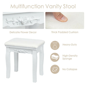 Ensemble de table de vanité à 10 lumières avec tabouret rembourré - Blanc