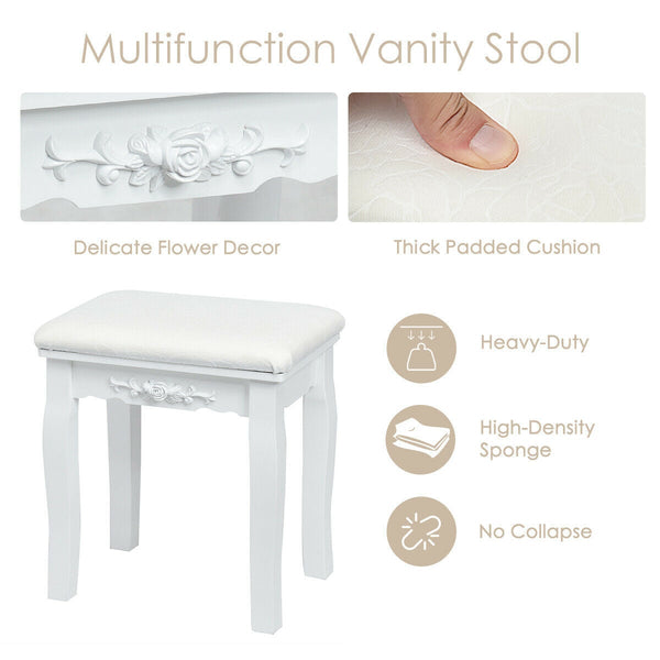 Ensemble de table de vanité à 10 lumières avec tabouret rembourré - Blanc