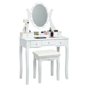 Ensemble de table de vanité à 10 lumières avec tabouret rembourré - Blanc