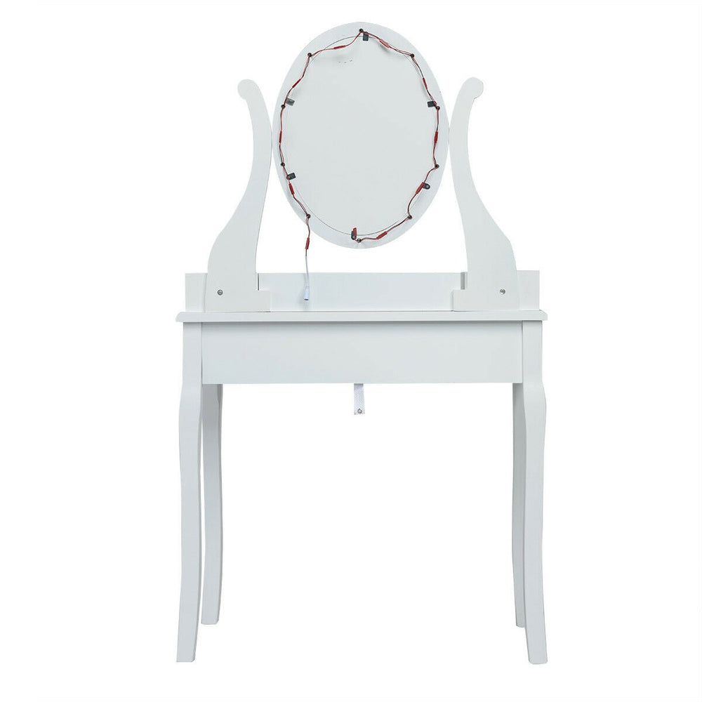 Ensemble de table de vanité à 10 lumières avec tabouret rembourré - Blanc