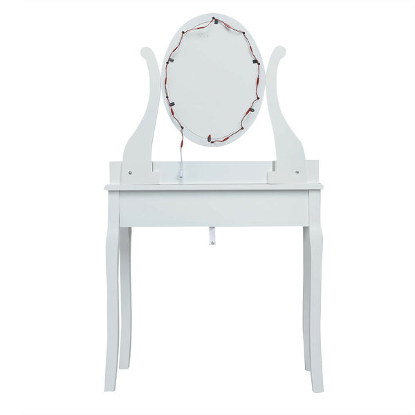 Ensemble de table de vanité à 10 lumières avec tabouret rembourré - Blanc