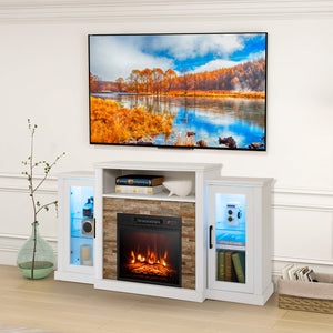 Meuble TV avec cheminée et lumières LED 16 couleurs pour téléviseurs jusqu'à 65 pouces