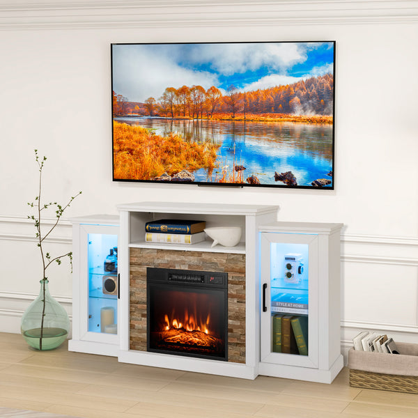 Meuble TV avec cheminée et lumières LED 16 couleurs pour téléviseurs jusqu'à 65 pouces