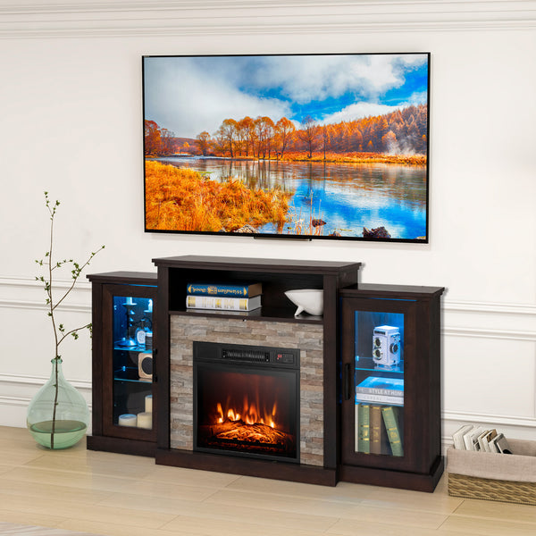 Meuble TV avec cheminée et lumières LED 16 couleurs pour téléviseurs jusqu'à 65 pouces