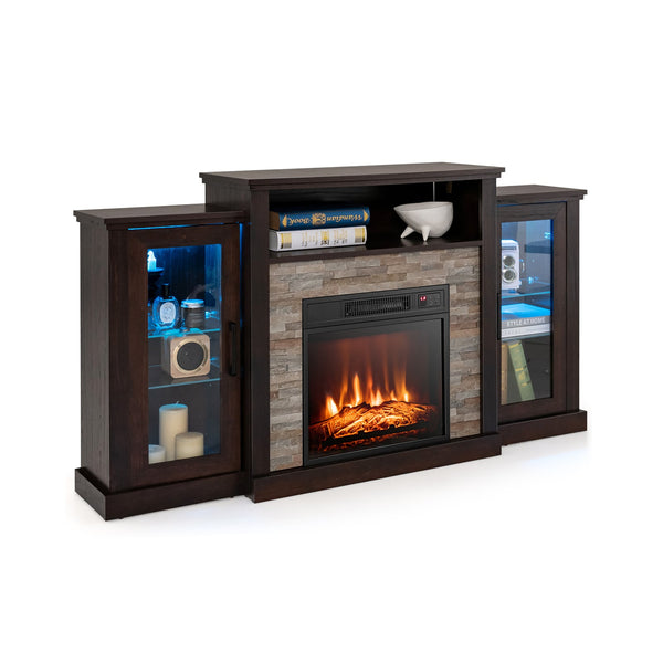 Meuble TV avec cheminée et lumières LED 16 couleurs pour téléviseurs jusqu'à 65 pouces - Dark Brown