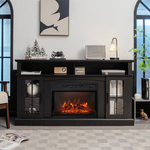 Meuble TV avec cheminée électrique 1400 W - Noir