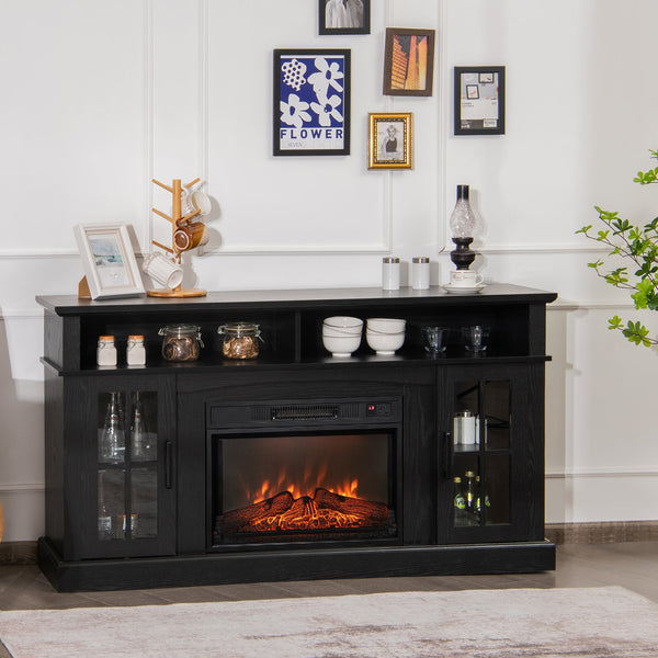 Meuble TV avec cheminée électrique 1400 W - Noir