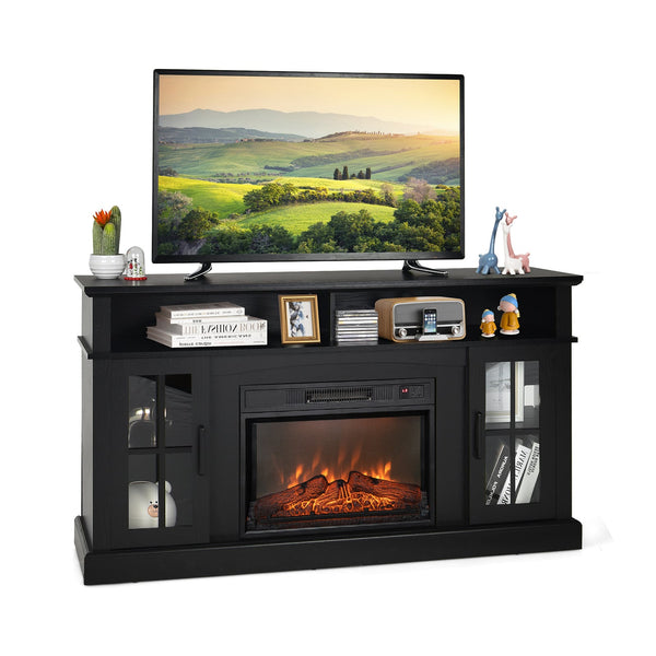 Meuble TV avec cheminée électrique 1400 W - Noir
