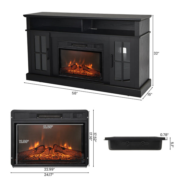 Meuble TV avec cheminée électrique 1400 W - Noir