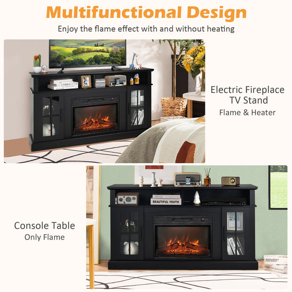 Meuble TV avec cheminée électrique 1400 W - Noir