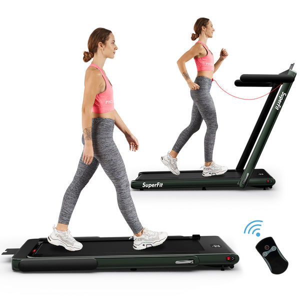 2-in-1 Folding Treadmill with Bluetooth Speaker Remote Control - Green