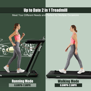 2-in-1 Folding Treadmill with Bluetooth Speaker Remote Control - Green