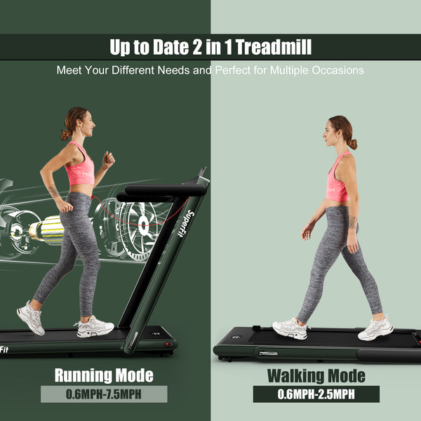 2-in-1 Folding Treadmill with Bluetooth Speaker Remote Control - Green