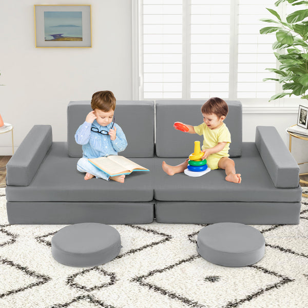 8-Piece Children's Play Sofa with Carrying Handle - Grey