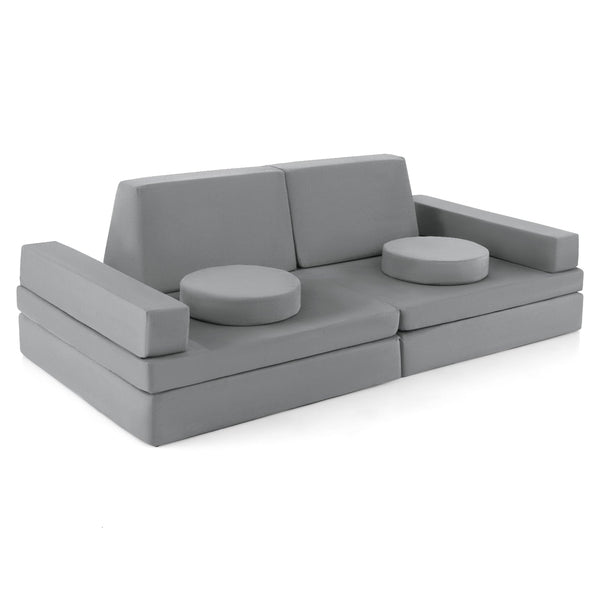 8-Piece Children's Play Sofa with Carrying Handle - Grey