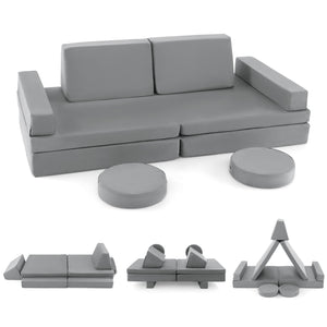 8-Piece Children's Play Sofa with Carrying Handle - Grey