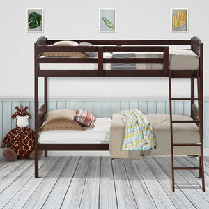 Twin bunk beds in solid wood with removable ladder - cafe