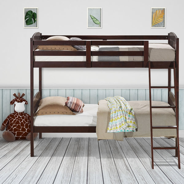 Twin bunk beds in solid wood with removable ladder - cafe