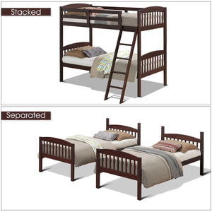 Twin bunk beds in solid wood with removable ladder - cafe