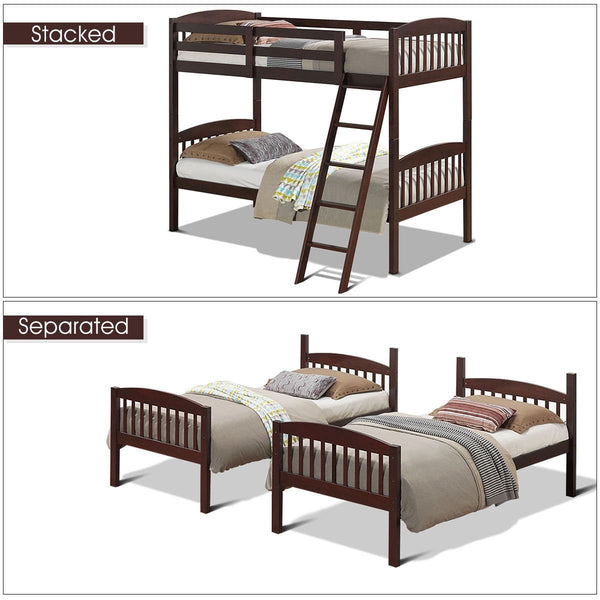 Twin bunk beds in solid wood with removable ladder - cafe