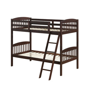 Twin bunk beds in solid wood with removable ladder - cafe