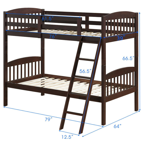 Twin bunk beds in solid wood with removable ladder - cafe