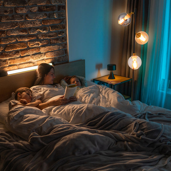 Mid-century floor lamp with 3 glass shades and weighted base