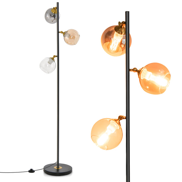 Mid-century floor lamp with 3 glass shades and weighted base