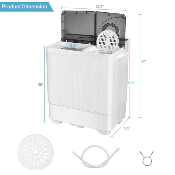 Machine à laver semi-automatique portable de 26 livres avec pompe de vidange intégrée - Bleu