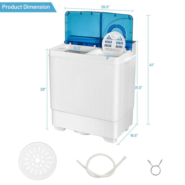 Machine à laver semi-automatique portable de 26 livres avec pompe de vidange intégrée - Bleu