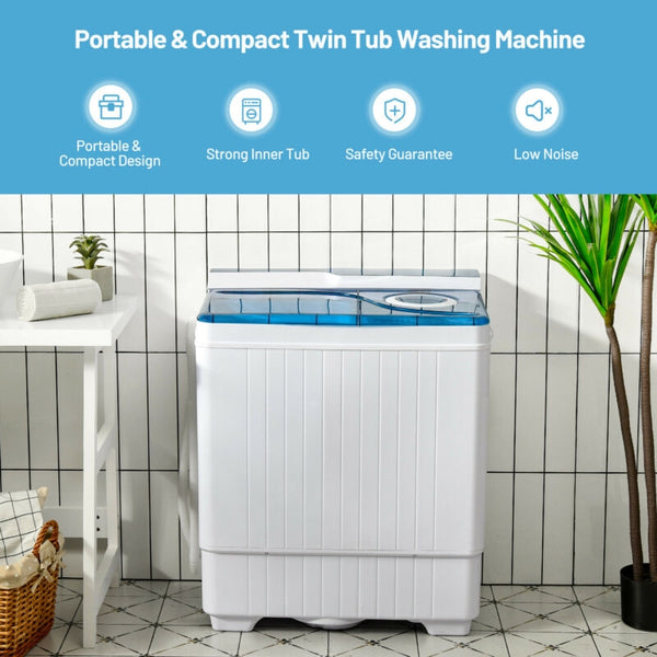 Machine à laver semi-automatique portable de 26 livres avec pompe de vidange intégrée - Bleu