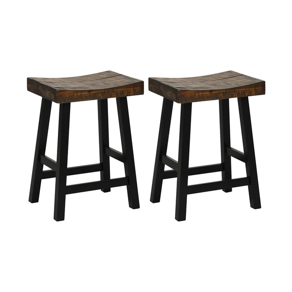 Ensemble de 2 tabourets de comptoir en bois massif de 24 po avec assise incurvée et repose-pieds
