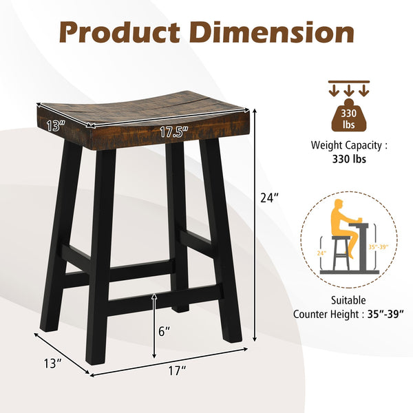 Ensemble de 2 tabourets de comptoir en bois massif de 24 po avec assise incurvée et repose-pieds