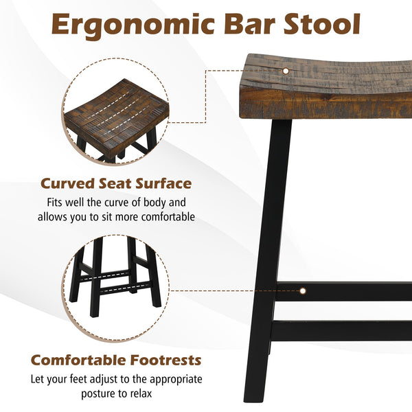 Ensemble de 2 tabourets de comptoir en bois massif de 24 po avec assise incurvée et repose-pieds