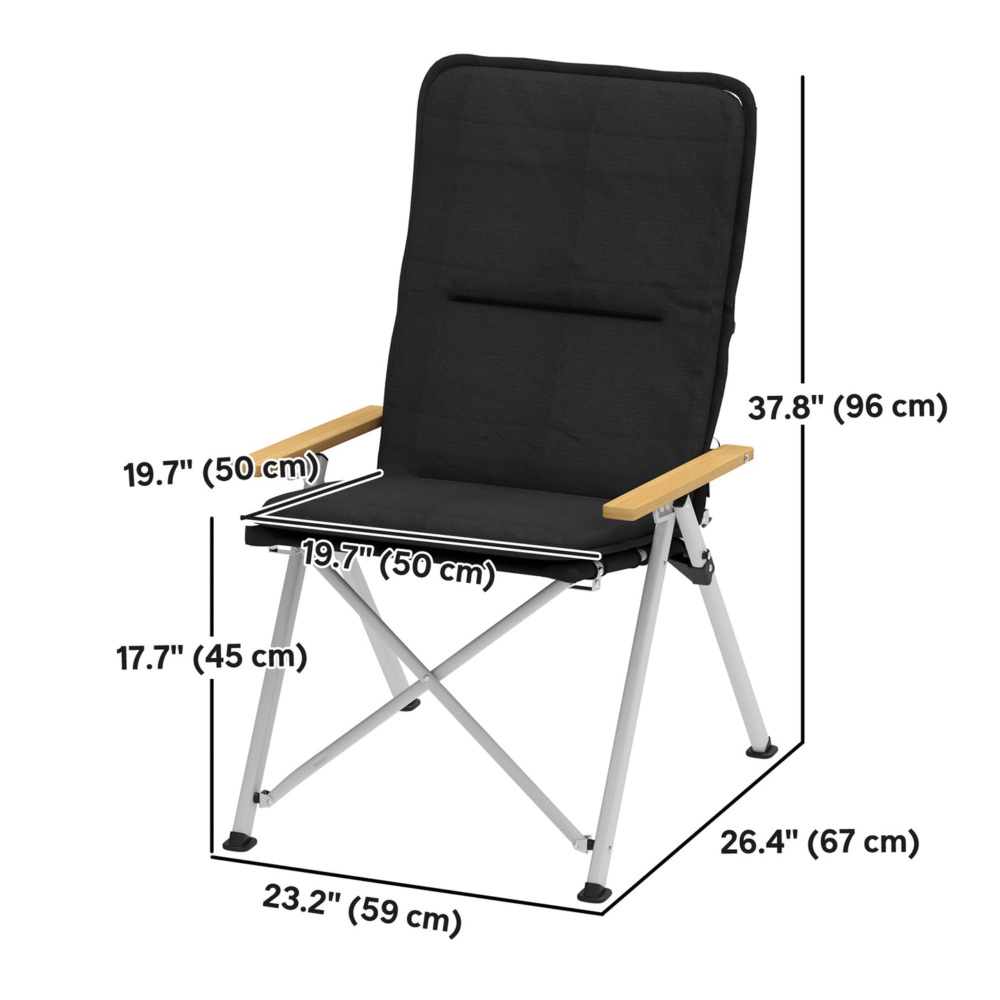 Lot de 2 chaises de camping Outsunny, chaise pliante portable avec siège rembourré et sac, fauteuil inclinable d'extérieur à dossier haut, noir