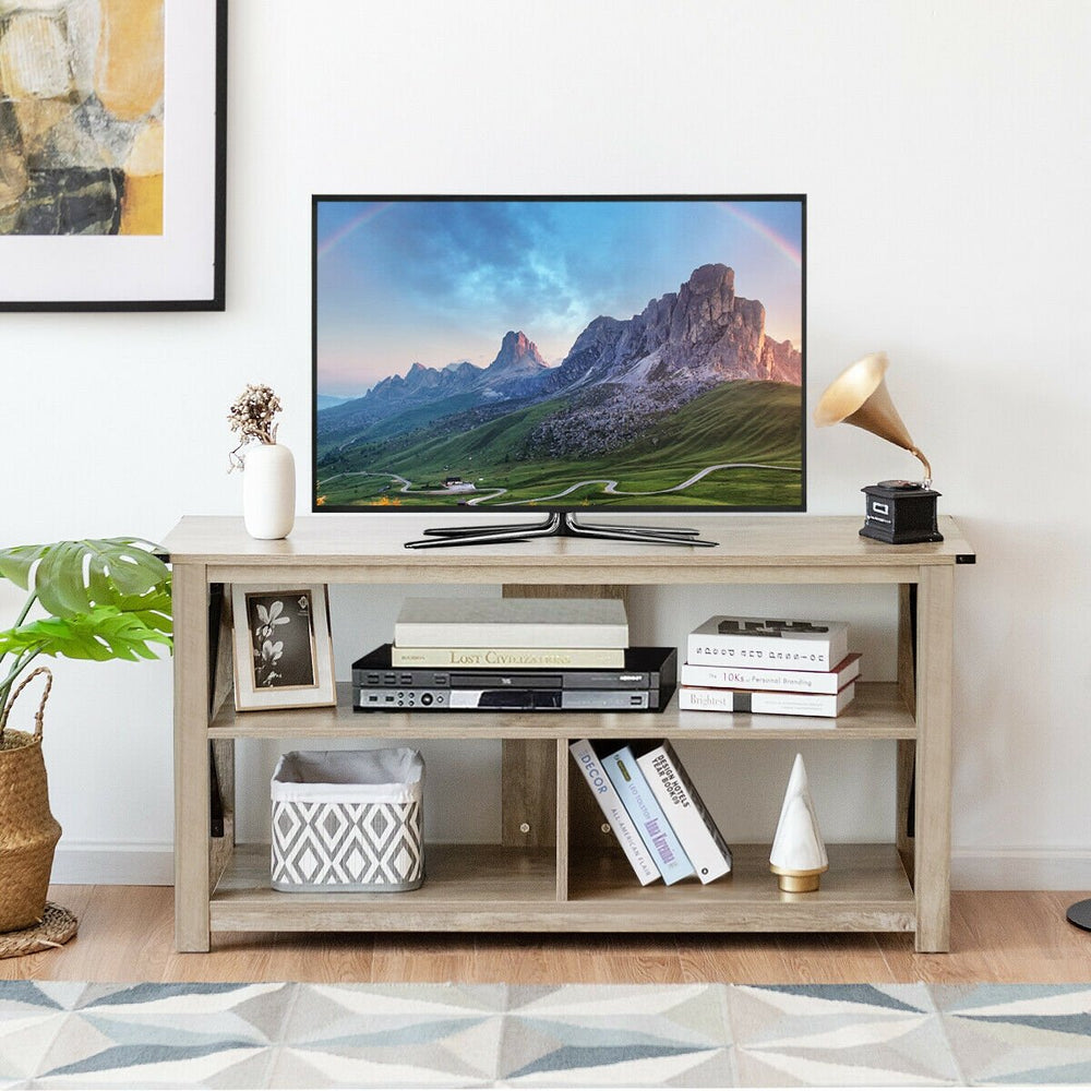 Centre de divertissement de meuble TV de ferme moderne pour téléviseurs jusqu'à 55 pouces avec étagères ouvertes