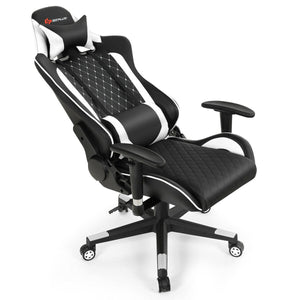 Chaise de jeu de massage avec support lombaire et appui-tête - Blanc