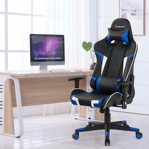 Swivel and reclining massage gaming chair with lumbar support - blue