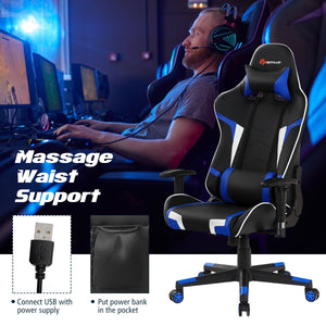 Swivel and reclining massage gaming chair with lumbar support - blue