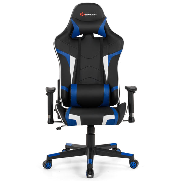 Swivel and reclining massage gaming chair with lumbar support - blue