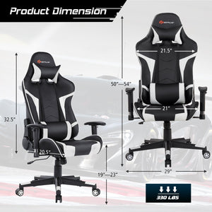 Swivel and reclining massage gaming chair with lumbar support - White