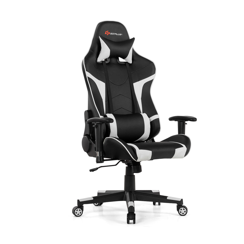 Fauteuil de jeu de massage pivotant inclinable avec support lombaire - Blanc