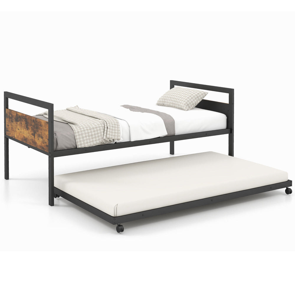 Double metal daybed with lockable casters and pull-out bed - double size